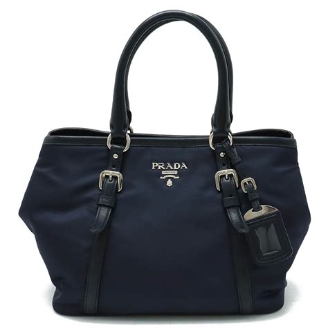 PRADA Handbag Tote Bag Nylon Leather Navy BN1841.